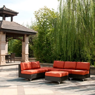 See Reviews angelo:HOME Napa Springs Tulip Red 5 Piece Sectional Indoor/Outdoor Resin Wicker