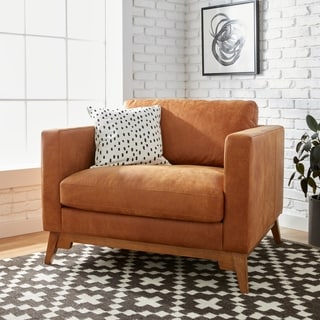 (>_<)  Filmore Oversized Tan Italian Leather Club Chair