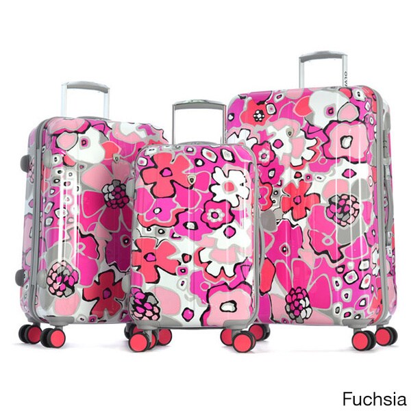 Olympia 'Blossom II' 3piece Hardside Spinner Luggage Set with TSA Lock