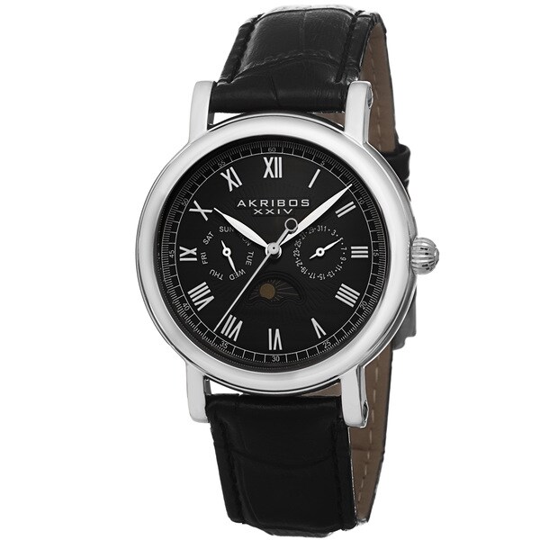 Akribos XXIV Men's Quartz Multifunction Leather Strap Watch