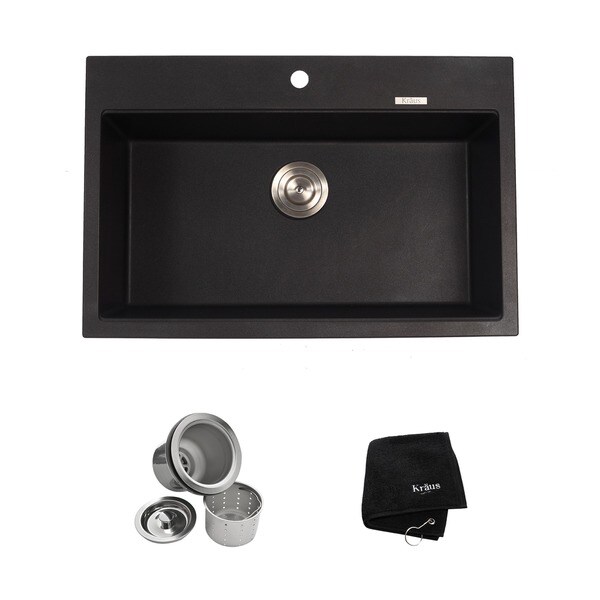 ... 31 1/5 inch Dual Mount Single Bowl Black Onyx Granite Kitchen Sink