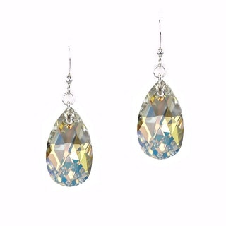 Jewelry by Dawn Large Aurora Borealis Crystal Pear Sterling Silver Earrings