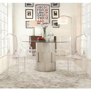(>_<)  INSPIRE Q Elbridge 5-piece Woven Drum Crystal Clear Dining Set