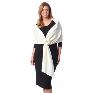 Alex Evenings Women's Plus Size Ivory Rosette Satin Wrap (One Size)-Image