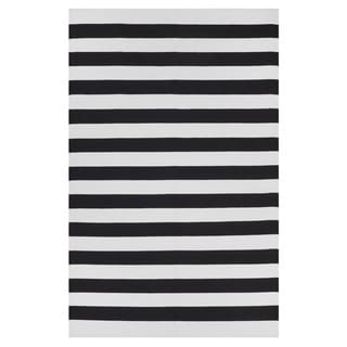 Indo Hand-woven Nantucket Black/ White Contemporary Stripe Area Rug (5' x 8')