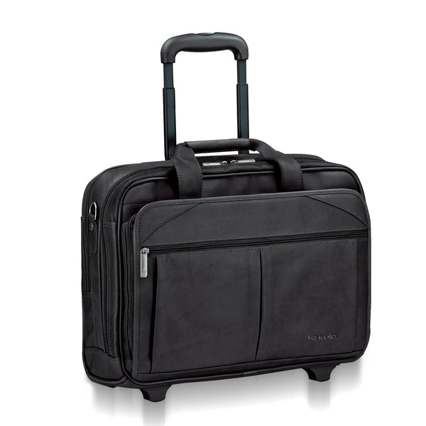 Solo Classic Black Leather Checkfast Rolling 15.6-inch Laptop Case