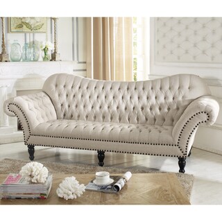 Baxton Studio Bostwick Beige Linen Classic Victorian Sofa Ebra