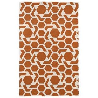 Cheap Hand-tufted Cosmopolitan Geo Orange/ Ivory Wool Rug (9'6 x 13')