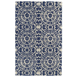For sale Hand-tufted Runway Navy/ Ivory Suzani Wool Rug (9'6x13')