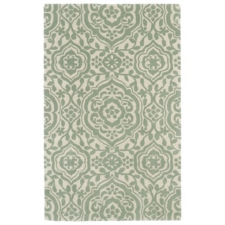 Buy Cheap Hand-tufted Runway Mint/ Ivory Damask Wool Rug (9'6 x 13')