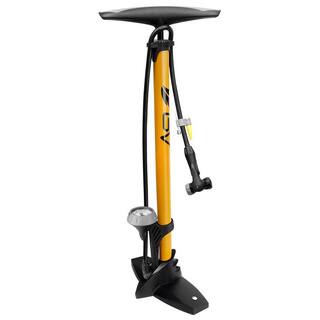 BV Reversible Presta and Schrader Air Valve, 160 psi Bike Steel Yellow Tire Floor Pump-Image