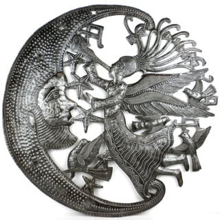 Great Prices Handcrafted Angel and Moon Metal Wall Art (Haiti)