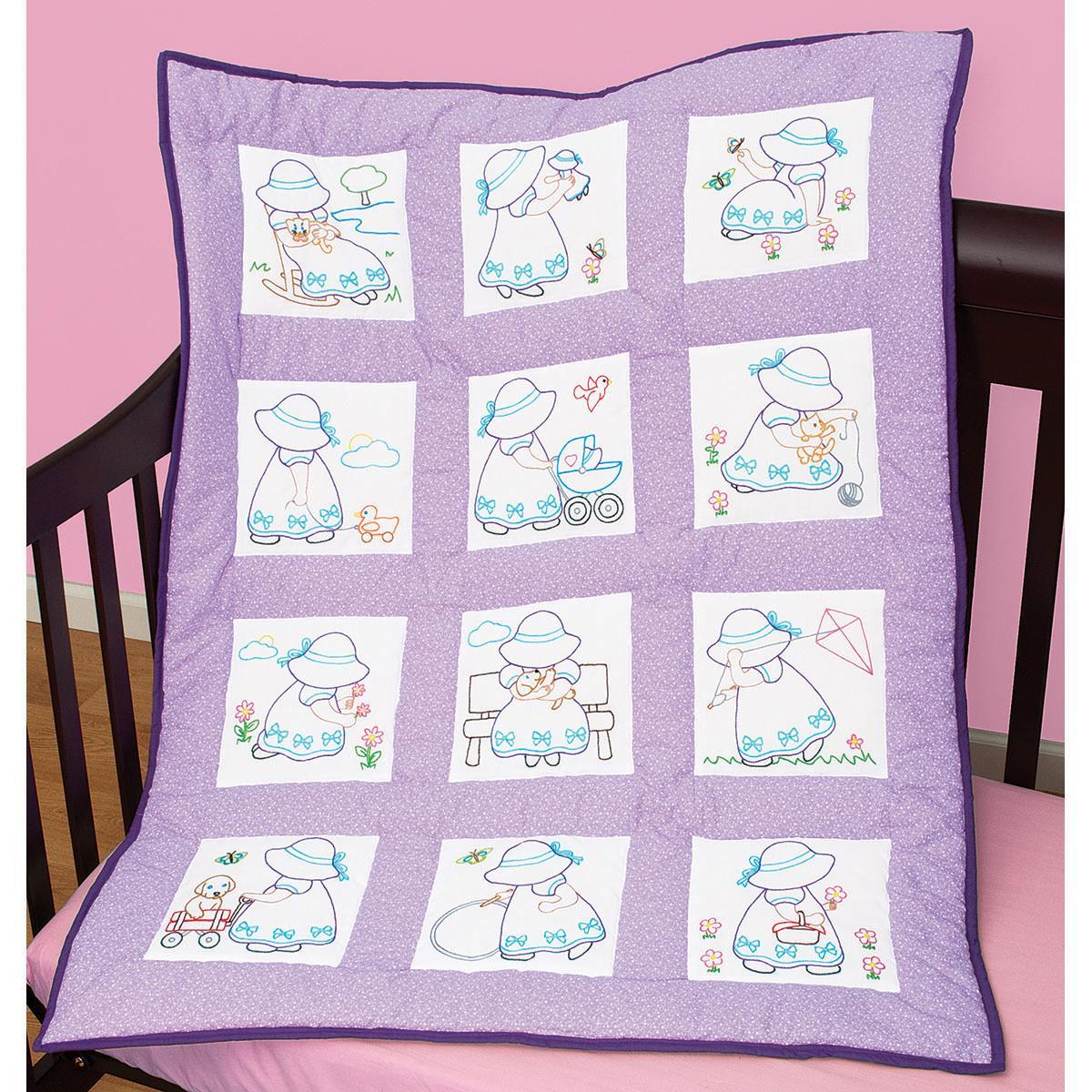 Stamped White Nursery Quilt Blocks 9 X9 12/Pkg Sue