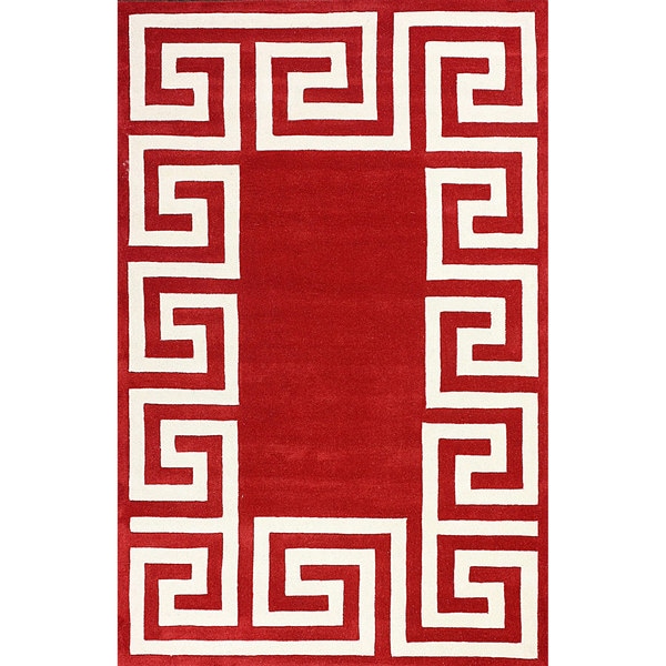 nuLOOM Handtufted Greek Key Border Wool Red Rug (8' 6 x 11' 6