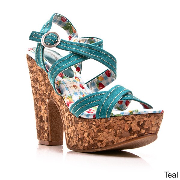 Gomax Women's 'Jackie'O 08' Strappy Cork Heel Demi Wedge Sandals