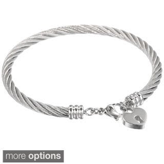 Stainless Steel Lock Heart Charm Bangle Bracelet