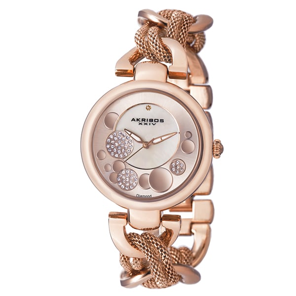 Akribos XXIV Women's Crystal Mesh Twist Chain Link Bracelet Watch