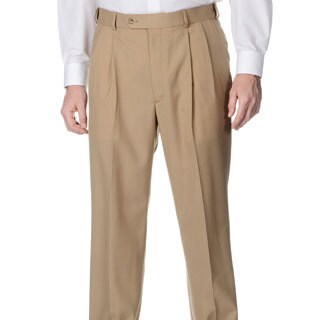 Henry Grethel Men's Camel Self-adjusting Expander Waist Pleated Pant-Image