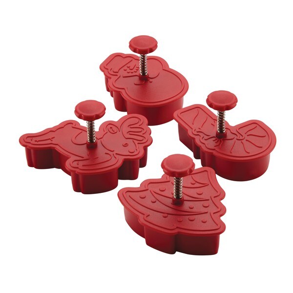 Cake Boss Decorating Tools Red 4-piece Christmas Fondant Press Set