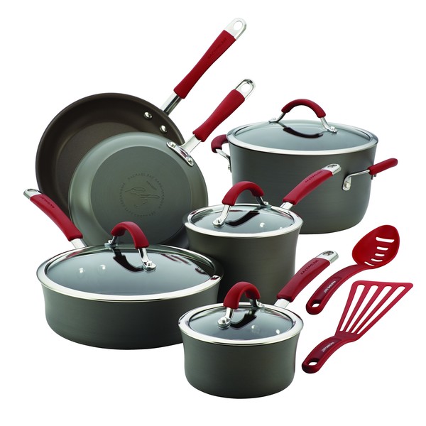Rachael Ray Cucina Red Grey Hard anodized Nonstick 12 piece Cookware 