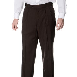 Henry Grethel Men's Pleated Front Self Adjusting Expander Waist Brown Pant-Image