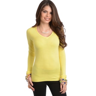 Feellib Women's Slim Fit Yellow Long Sleeve Top-Image