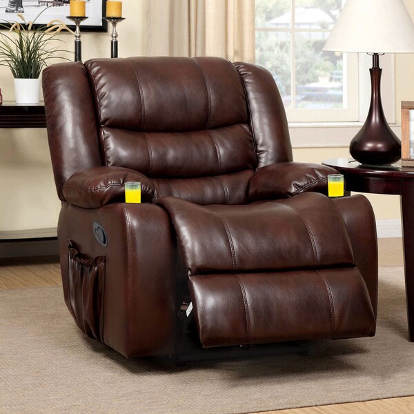 Furniture of America Plushore Bonded Leather Match Recliner with Duo