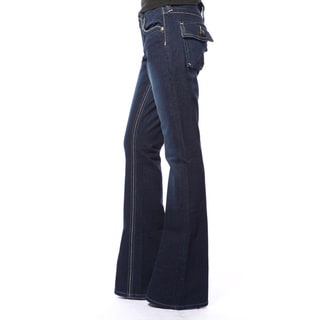 Stitch's Women's Dark Blue Premium Denim Flared Bell Jeans-Image