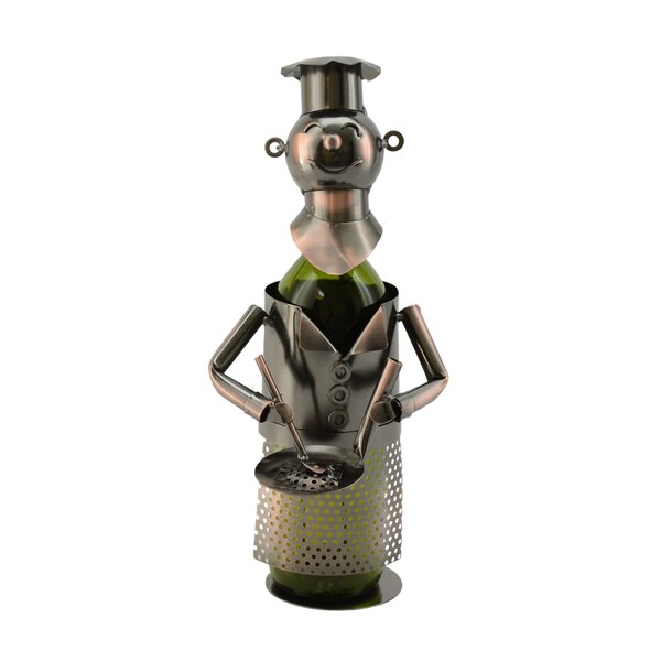 WineBodies Chef with Pan in Bronze Metal Wine Bottle Holder