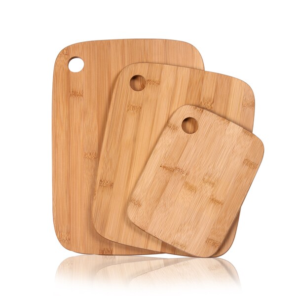 Adeco 3-piece 100-percent Natural Bamboo 0.4-inch Thick Chopping Board Set