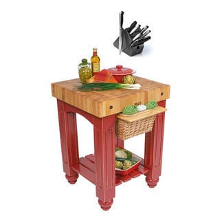 Best Shopping John Boos CU-GB25-BR Barn Red Gathering Block Table (36x25x24) with Henckels 13 Piece Knife Block Set