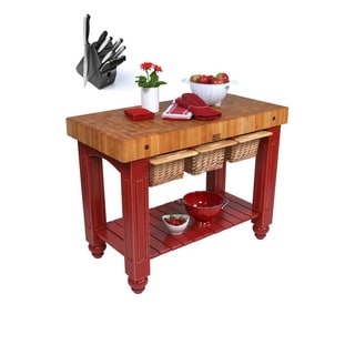 (>_<)  John Boos CU-GB4824-BN Barn Red Hard Maple Gathering Block Table (48x24) with Henckels 13 Piece Knife Block Set