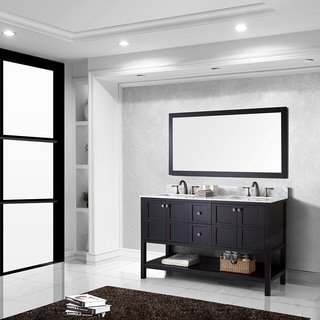Compare Price Virtu USA Winterfell 60 inch Double Sink Espresso Vanity with Carrara White Marble Countertop with Backsplash