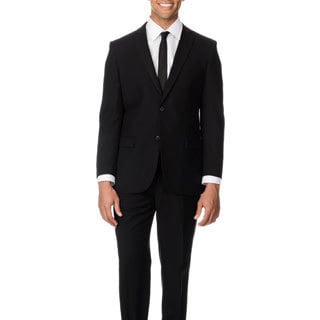 Circola Moda Men's Modern Fit Black Notch Lapel Suit-Image