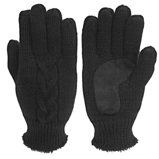 Isotoner Women's Black Suede Palm Cable-knit Gloves-Image