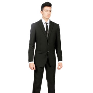 Ferrecci Men's Custom Slim Fit Black 2-piece Peak Lapel Suit-Image