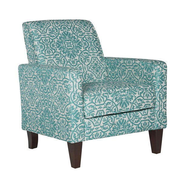 Accent Damask Peacock Blue Chair Arm Traditional Pattern Comfortable
