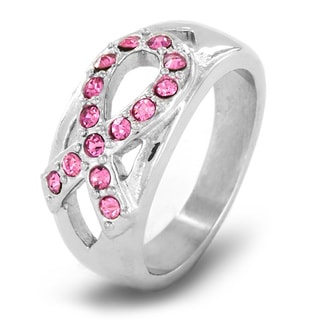 Stainless Steel Pink Crystal Breast Cancer Awareness Ribbon Ring Today ...