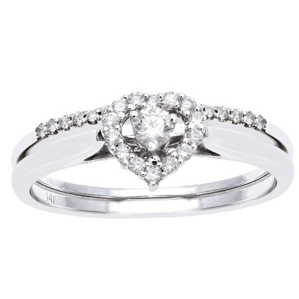 Beverly Hills Charm 14k White Gold 14ct TDW Bridal Heart Ring Set (H ...