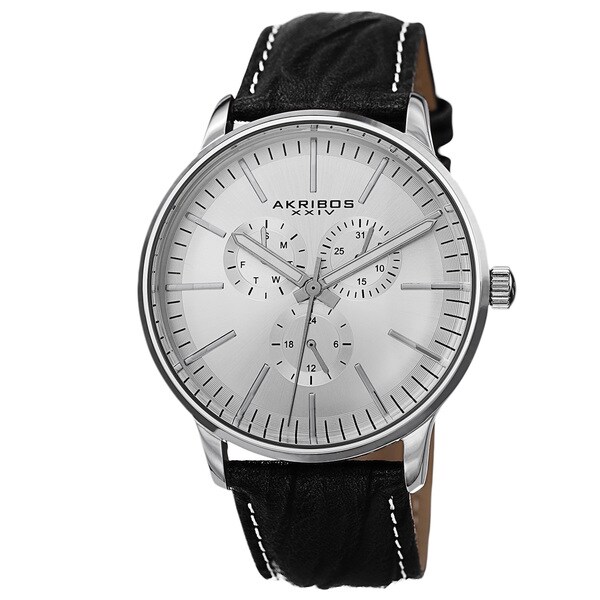 Akribos XXIV Men's Multifunction Genuine Leather Strap Watch