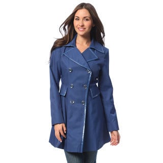 Via Spiga Women's Petite Periwinkle Double Breasted Trench Coat