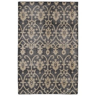 ( ._.) Hand-Knotted Vintage Replica Charcoal Wool Rug (8'0 x 10'0)