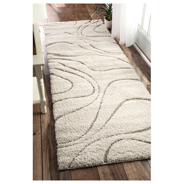nuLOOM Soft and Plush Curves Ivory/ Beige Shag Runner Rug (2'8 x 8