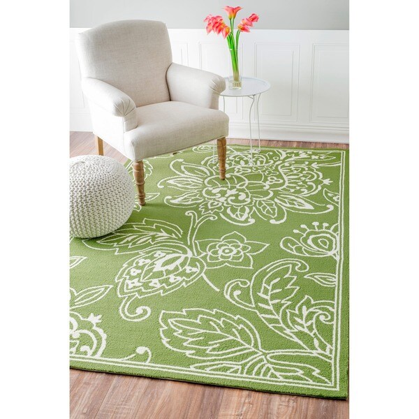 nuLOOM Handhooked Indoor/ Outdoor Floral Green Rug (5' x 8