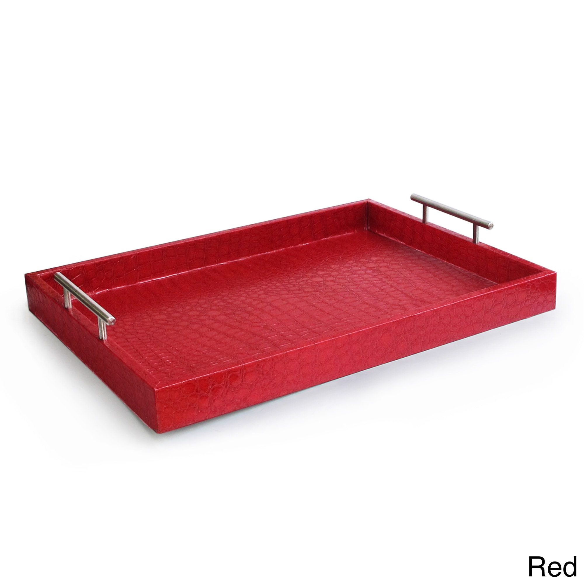 Crocembossed Serving Tray with Metal Handles Overstock Shopping