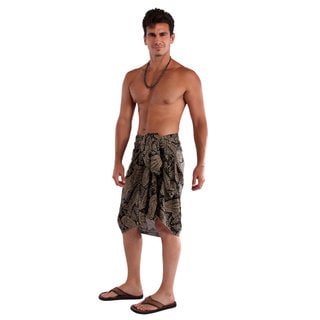 Men's Fringeless Black/ Brown Paisley Sarong (Indonesia)-Image