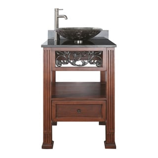Best Shopping Avanity Napa 24-inch Single Vanity in Dark Cherry Finish with Vessel Sink and Top
