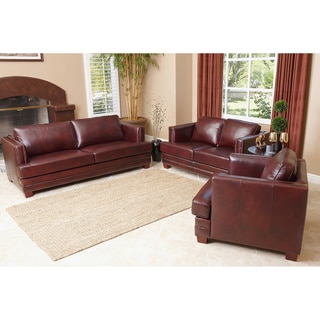 (^.^)/  Abbyson Living 'Fulton' Burgundy Leather 3-piece Sofa Set