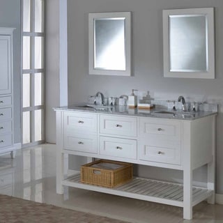 (_ _ ) Pearl White 60-inch Mission Spa Double Vanity Sink Cabinet
