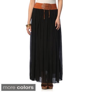 Hadari Women's Ruched Tassel Banded Maxi Skirt-Image